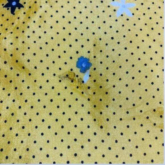 Yellow Silk Square Scarf Blue Floral Polka Dot Print | 20"x19" - Picture 6 of 6